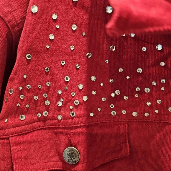 NWT Quacker Factory Red Corduroy Jacket Rhinestone Embellished Size Large - Picture 2 of 9